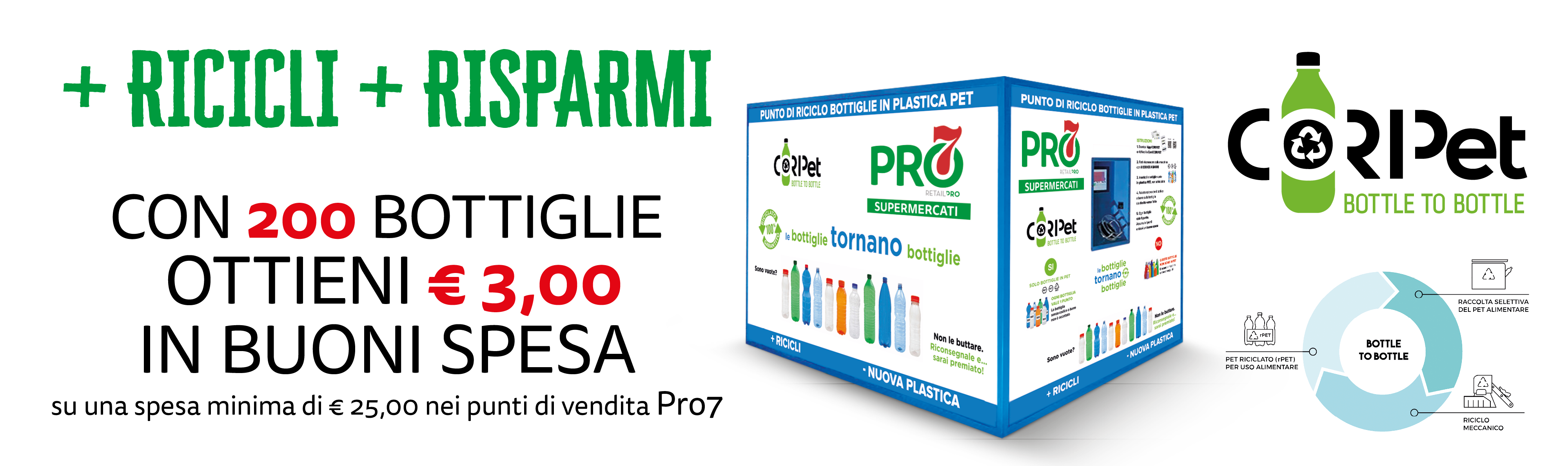 Servizio Cori Pet per il riciclo delle bottiglie in PET nei punti vendita PRO7